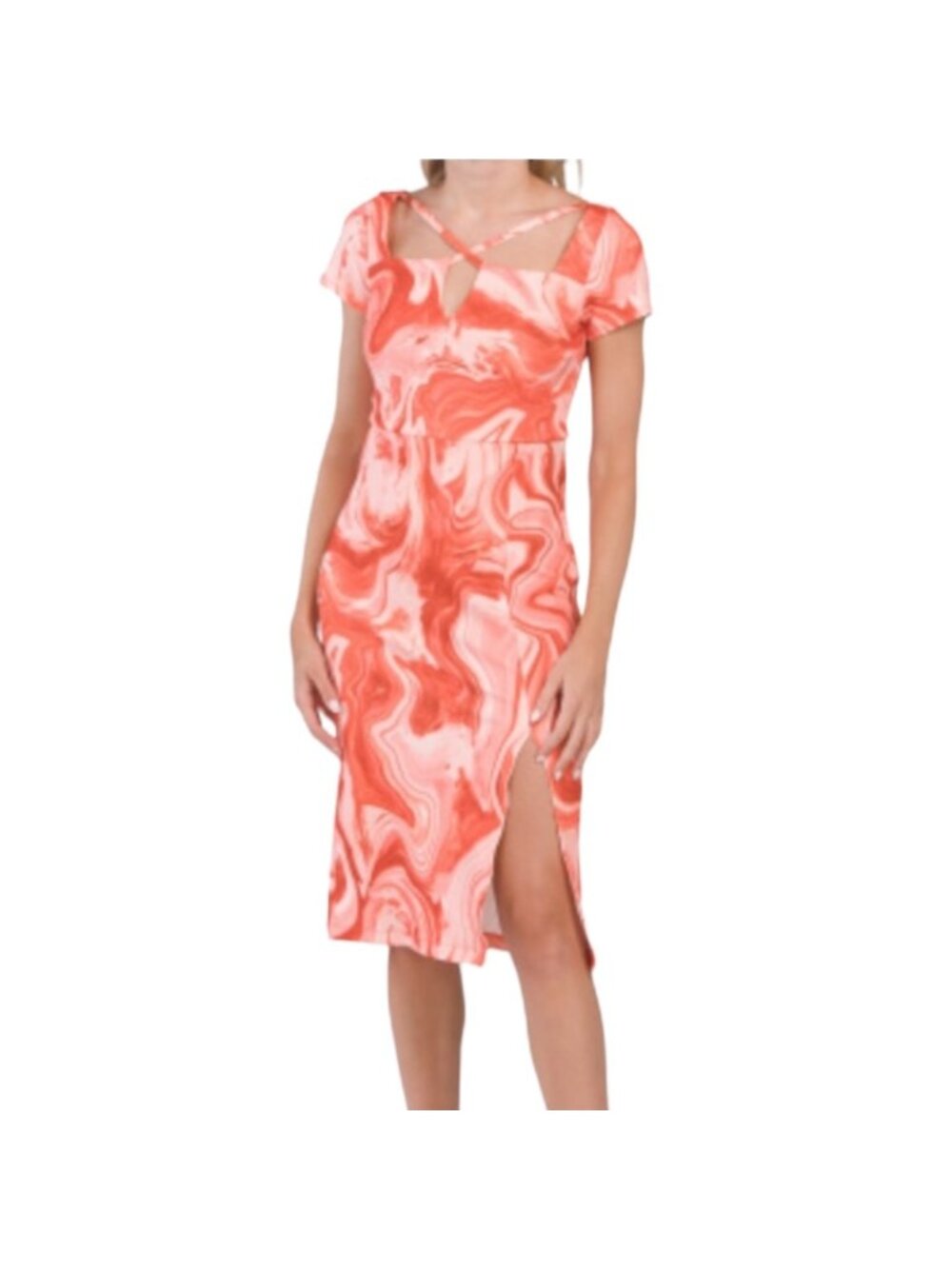 Rachel Roy NWT $149 Women's Guava Swirl Print Strappy Midi Dress, Size S
